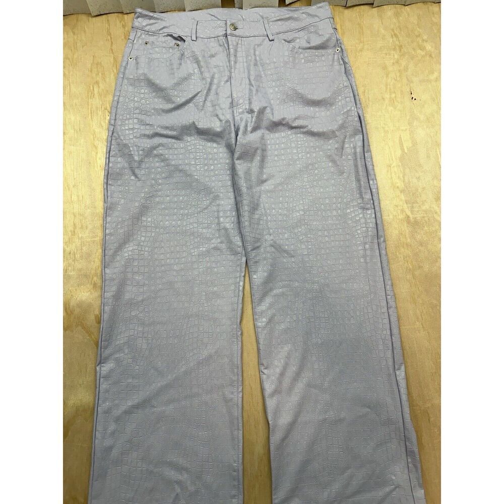 Naked Wardrobe Women's 2X Lavender Faux Leather Croc Straight Leg Pants Wide Leg